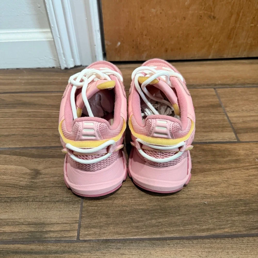 Lacoste L003 Neo Pink Yellow Mesh Suede Chunky Sneakers Womens 10